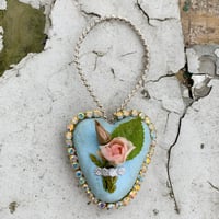 Image 1 of Powder Blue Valentine Heart with Vintage Florals and Rhinestones