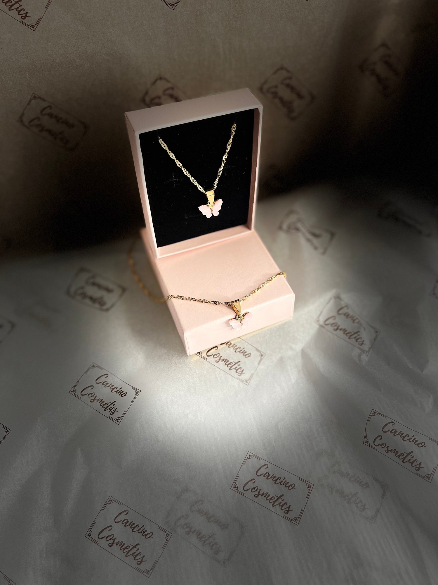 Image of PINK BUTTERFLY CHARM NECKLACE