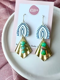 Hand painted boho Clay Earrings with Jasper Beaded accents 