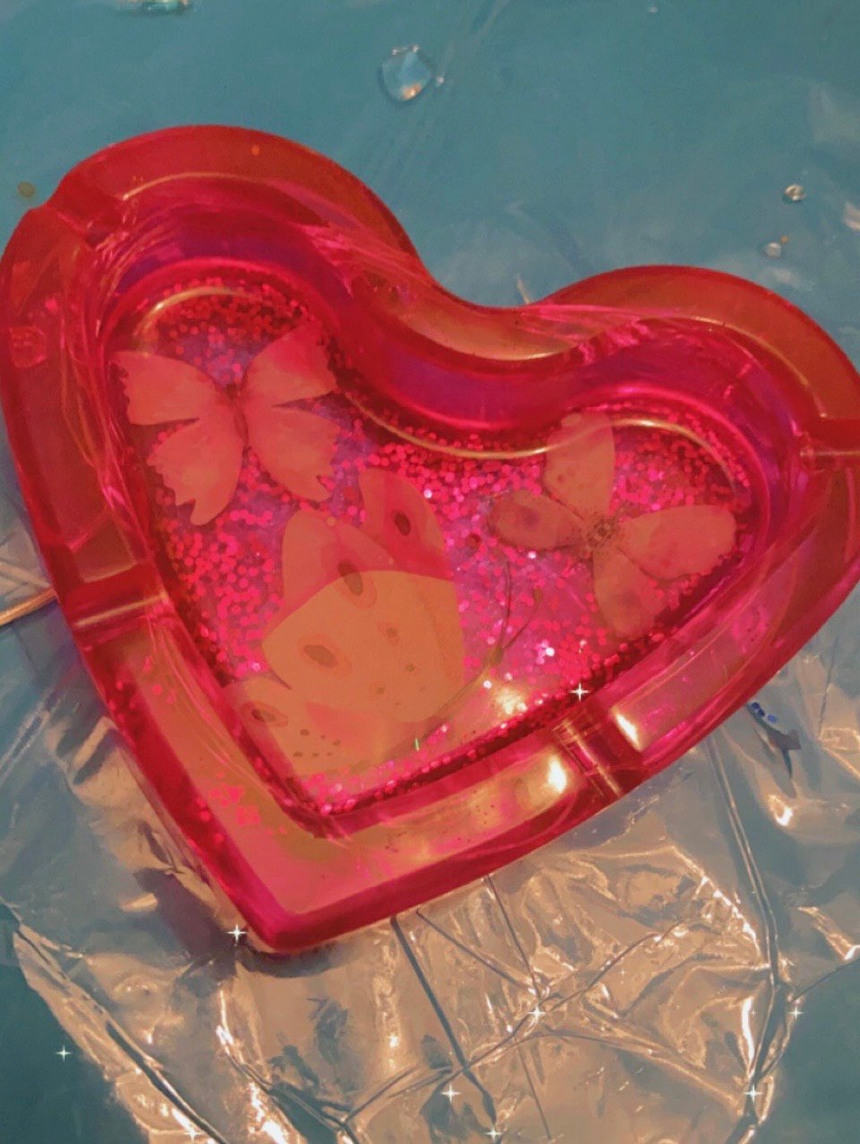 Image of Pink decorated heart ashtray/Jewelry holder with led lights