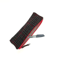 Image 3 of Saville Row Harris Tweed Slimline Pencil Case Charcoal & Red