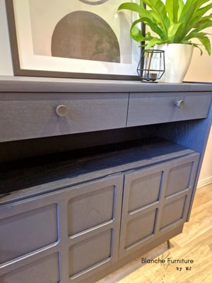 Image of Slim / Narrow hallway Sideboard in Midnight Blue with black knobs. 