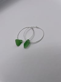 Image 5 of Sterling Silver Diamond Cut Statement Sea Glass Hoops