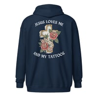 Image 5 of Jesus Loves Me & My Tattoos - Unisex heavy blend zip hoodie