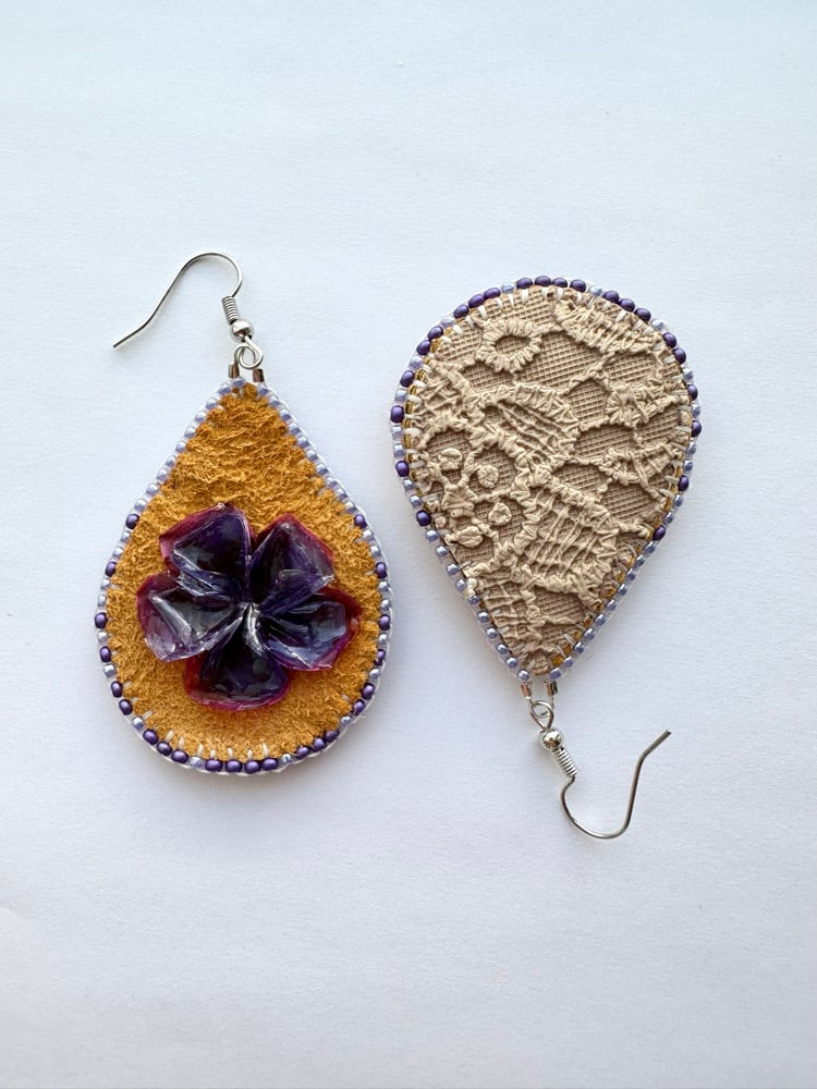 Image of Large Purple Teardrop Fish Scale Earrings
