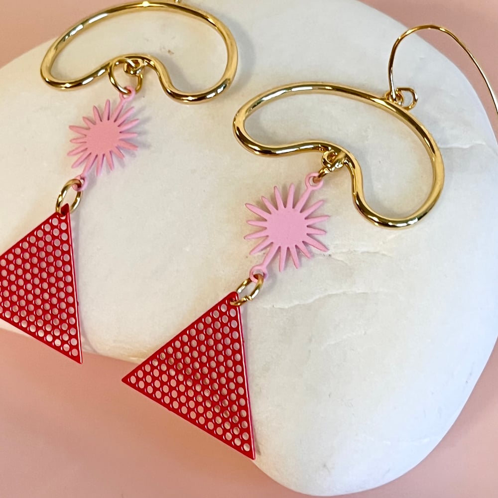 Image of Starburst Shape Earrings - Pink on pink