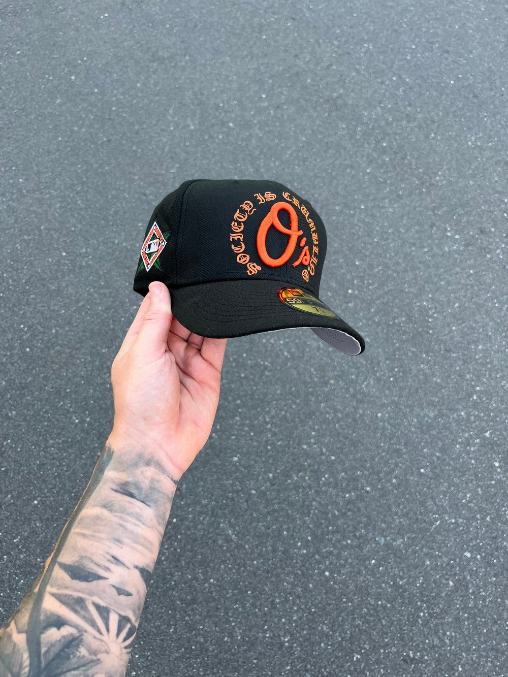 Image of BLACK ORANGE BALTIMORE ORIOLES CUSTOM FITTED CAP