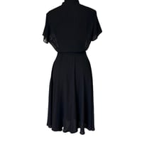 Image 3 of 1940s Style Sheer Nanette Lepore Black Pintuck Midi Dress with Waist Tie Size 6
