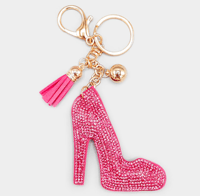 Pink Bling Stiletto Heel Tassel Keychain 
