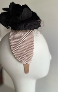 Image 3 of Nude fabric covered shape w black silk flowers