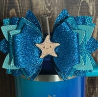 Image 1 of Sea Glass Aura Ocean-Inspired Tumbler Straw Topper Bow 
