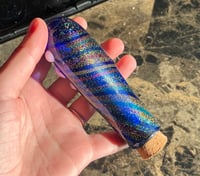 Image 3 of Rainbow dichroic strip over cobalt paw jar 