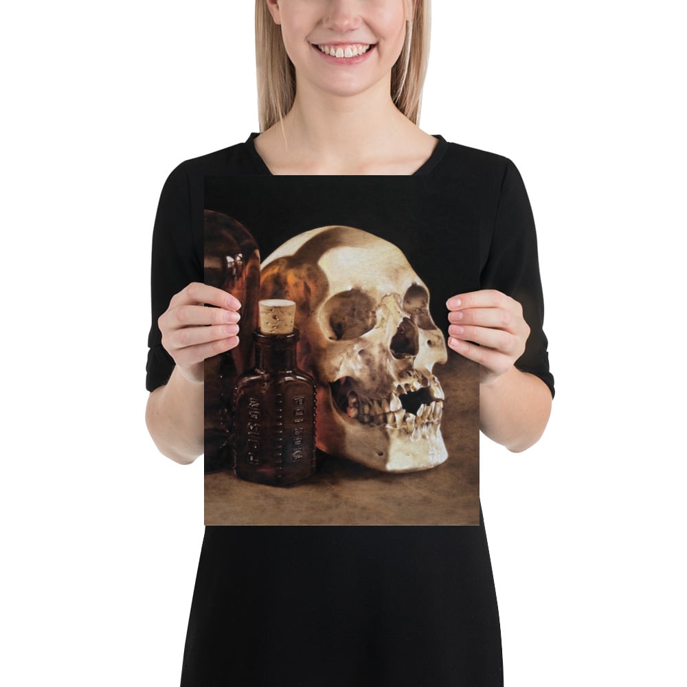 Photo Print: Poison Bottles and Human Skull