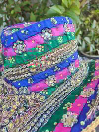 Image 3 of Dolly cowboy hat - recycled sari fabric green pink blue