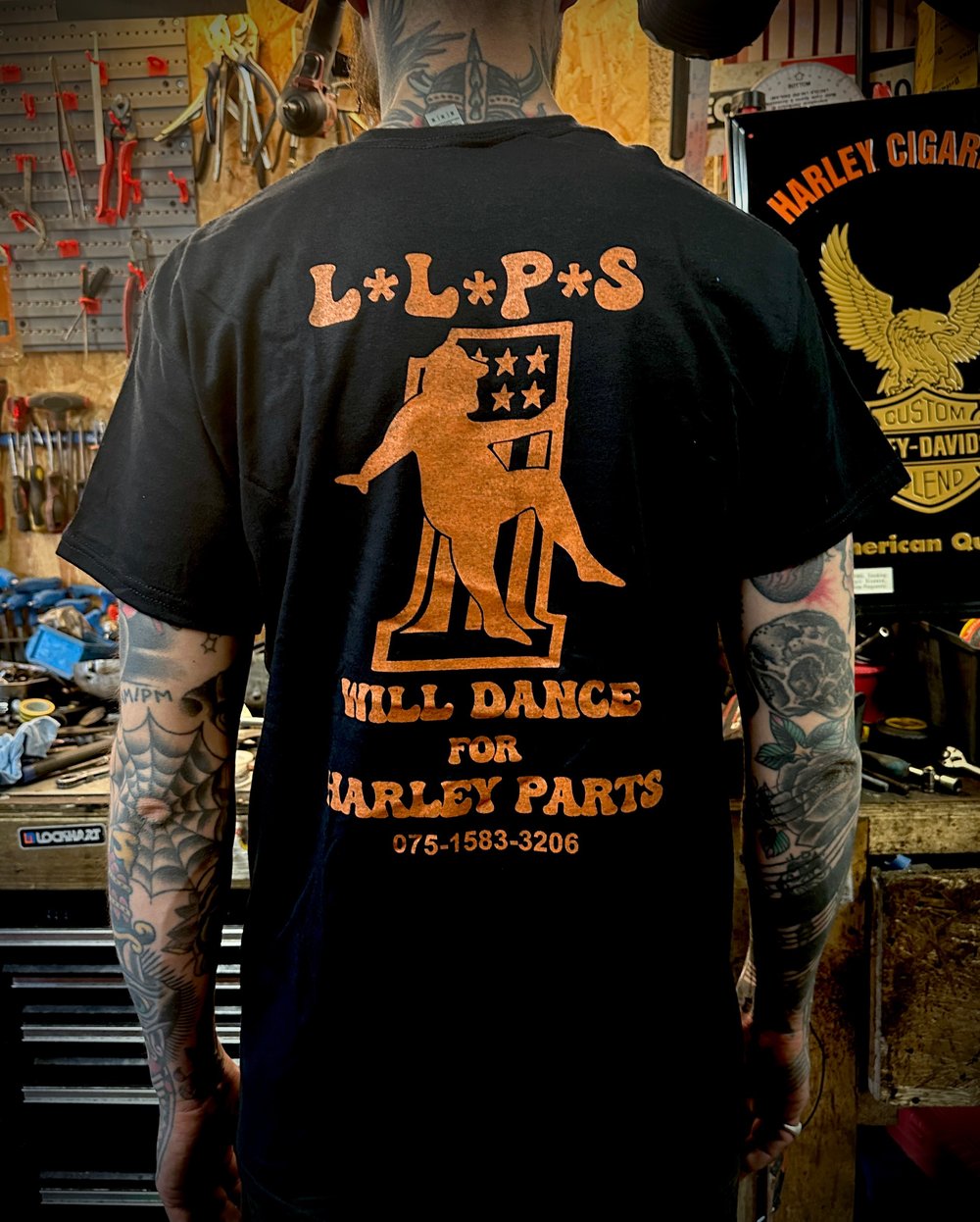 Image of Will Dance For Harley Parts Black Tee
