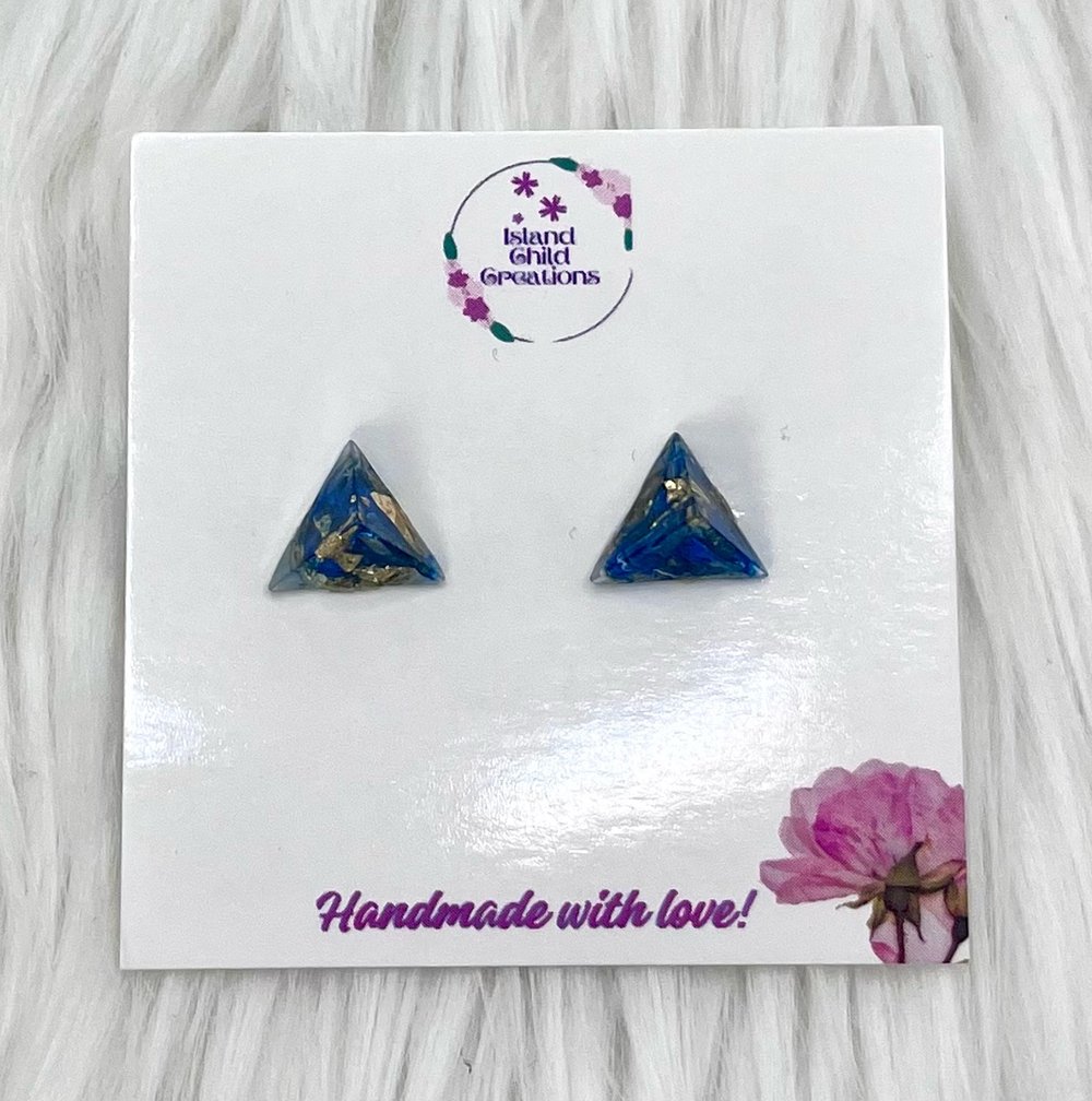 Image of PYRAMID BLUE FLORAL STUDS