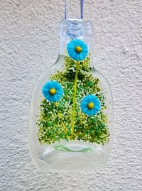 Recycled Fused Small Bottle with Blue Daisies