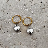 Image 1 of Mixed Metal Heart Huggie Earrings