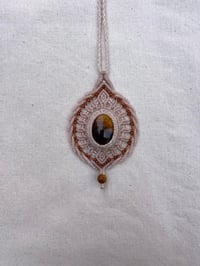 Image 1 of macrame necklace with tigers eye and picture jasper bead