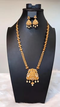Image 4 of Ayusha-Original Brass with American Diamond Temple Jewelry Necklace Set Featuring Goddess Laxmi