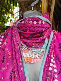 Image 3 of Thassos scarf - Hot Pink with turquoise trim