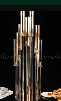 Image 4 of 48” Tall 10 Arms Gold Crystal Glass Candle Holders ,Champagne Gold Candelabra for rent only 