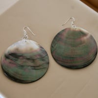 Image 4 of XL black lip mother of pearl round earrings