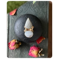 Image 3 of SALE - The Travers Ring - Banded Serpentine and Moonstone and Solid Brass