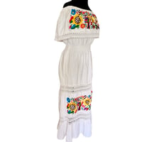 Image 2 of Traditional White Cotton Crochet Embroidered Off the Shoulder Dress Size M/L 
