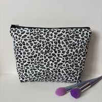 Image 1 of Handmade Quilted Leopard Makeup Bag – Grey Cosmetic Bag
