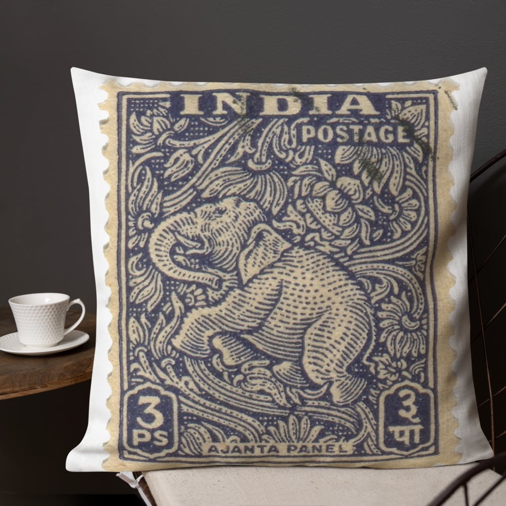 Stamp - India - Elephant - 3Ps - Premium Cushion / Pillow