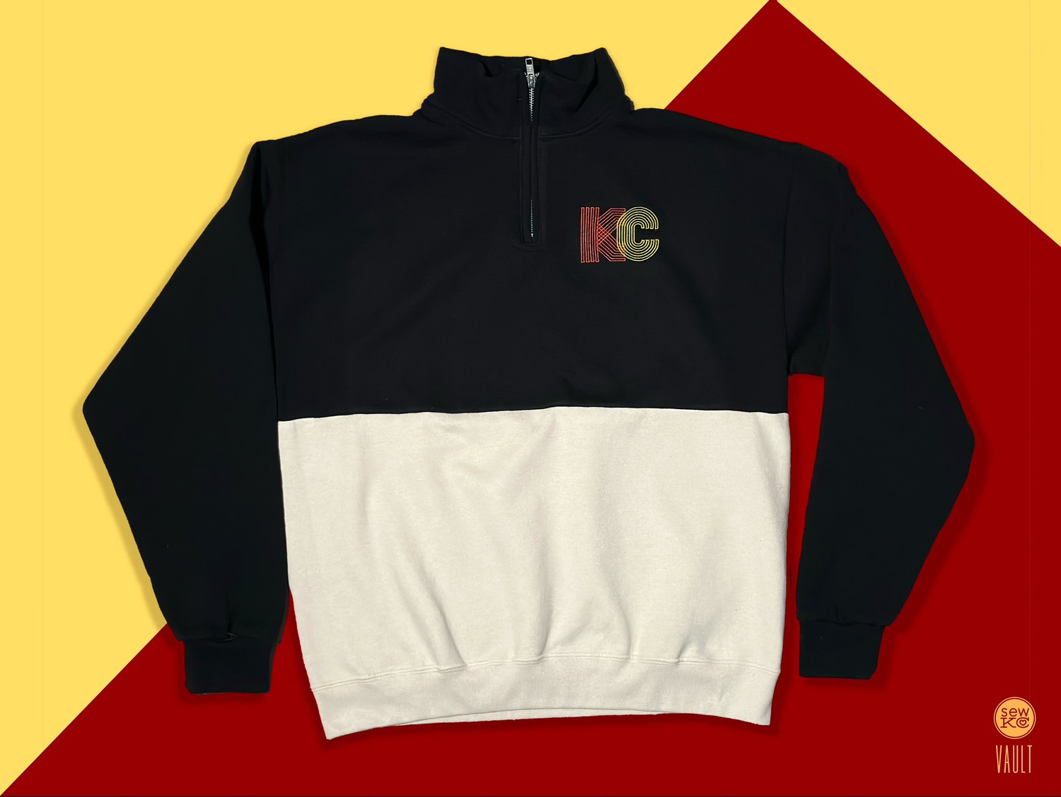 Image of KC's MAKING GROOVES EMBROIDERED COLORBLOCK QUARTER-ZIP SWEATSHIRT 