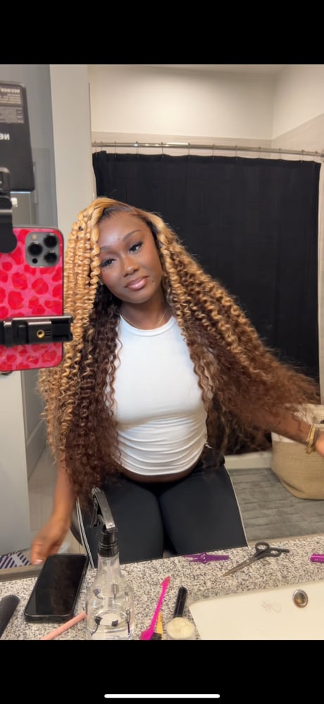 Image of Honey Blonde Curly Deepwave Frontal 30 Inch W/  Brown Roots