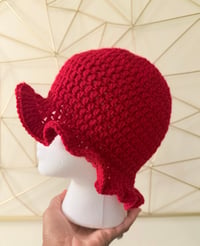 Image 2 of Crochet Ruffle Hat ( Red )