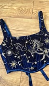 The Midnight corset. Navy blue with Gold bead detail 