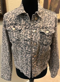 Image 2 of Vintage Brown Leopard Denim Jean Jacket Queen