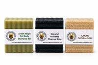 Image 1 of Green, Black, & White Soap Bundle (Green Magic, Charcoal, Almond)