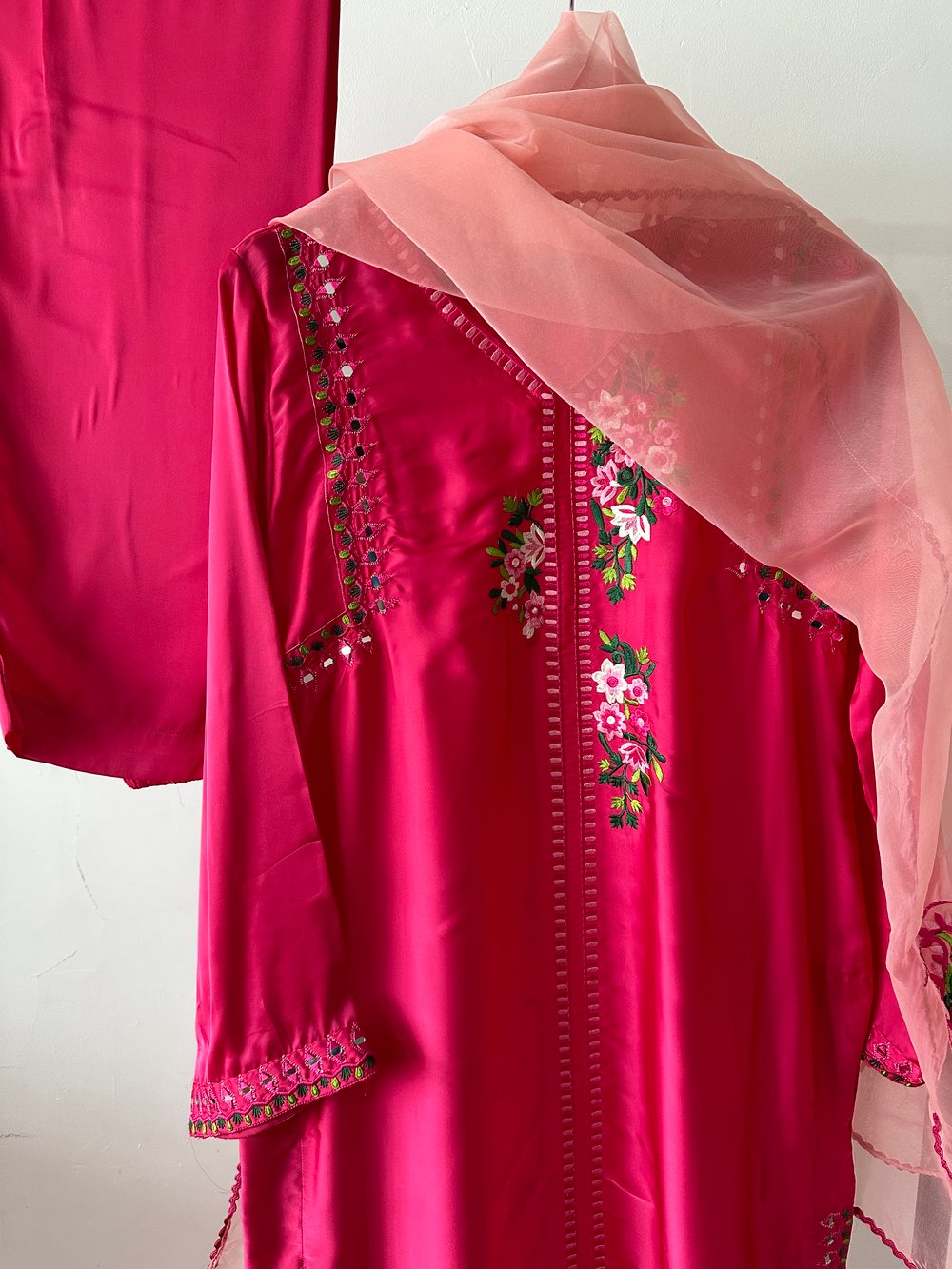 Silk pink embroidery