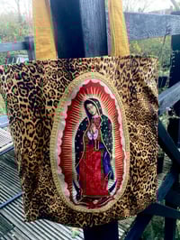 Image 14 of Virgin of Guadalupe leopard shoulder tote bag with choice of 2 