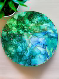 Image 1 of 14" Lazy Susan Turntable Epoxy Resin Art 'The Two of Cups'