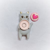 Image 3 of Gray cat glow in dark ring box hand size ceramic figurine