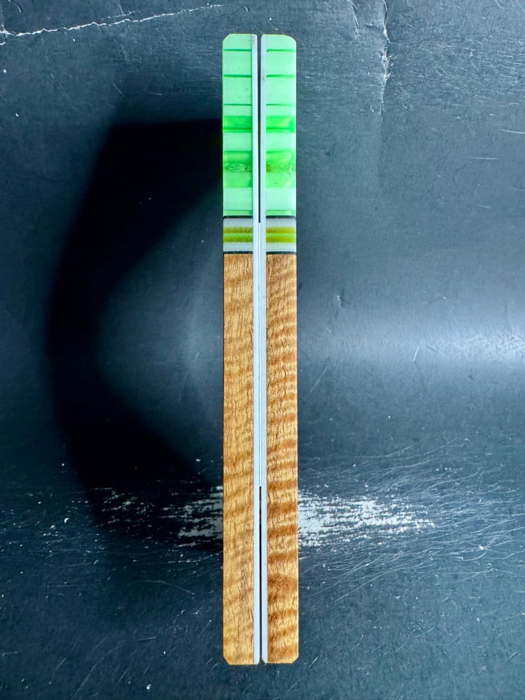 Image of @Kaoticartworks Resin & Curly Narra GLOW Segmented Knife Scales