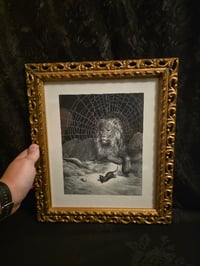Image 2 of LARGE STATEMENT PIECE "1800's Fable - Lion and the Rat Gustave Dore" page with preserved spider web