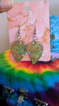 Image 3 of Leaf Dangles in Silver in Green