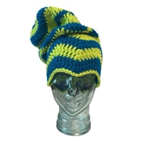Image 1 of Sapphire and Slime Striped Slouchy Zigzag Beanie