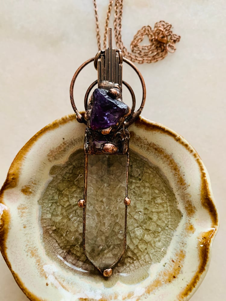 Image of Amethyst with hexagram mirror with energetic conductor 