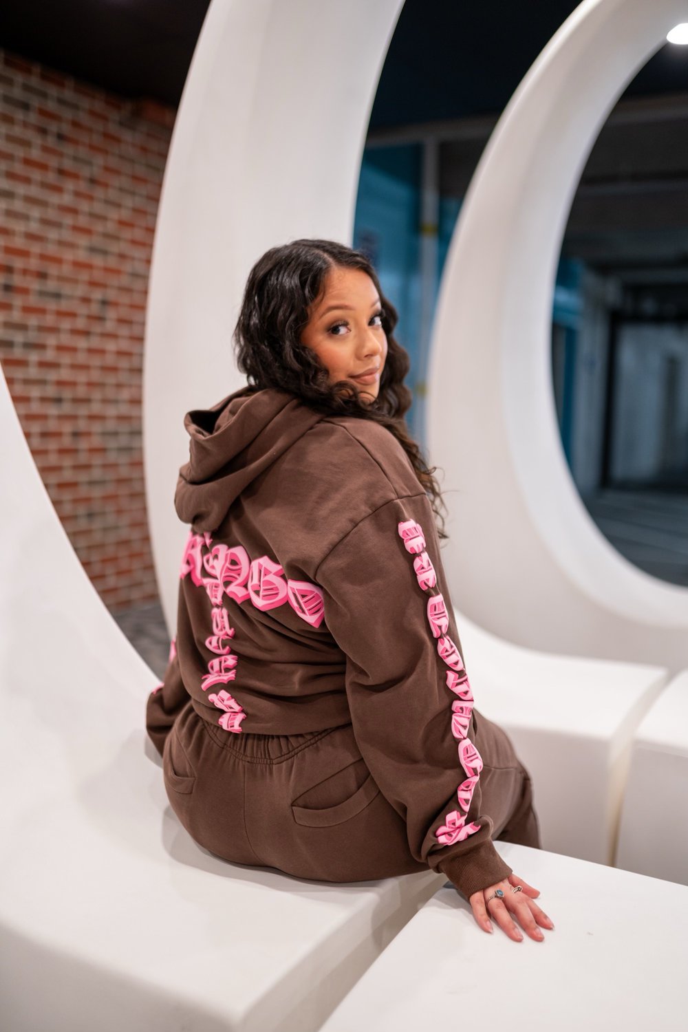 Image of NEW 3D PUFF PRINT BROWN&PINK SWEATSUITS