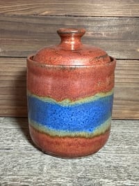 Image 1 of Copper/blue lidded jar