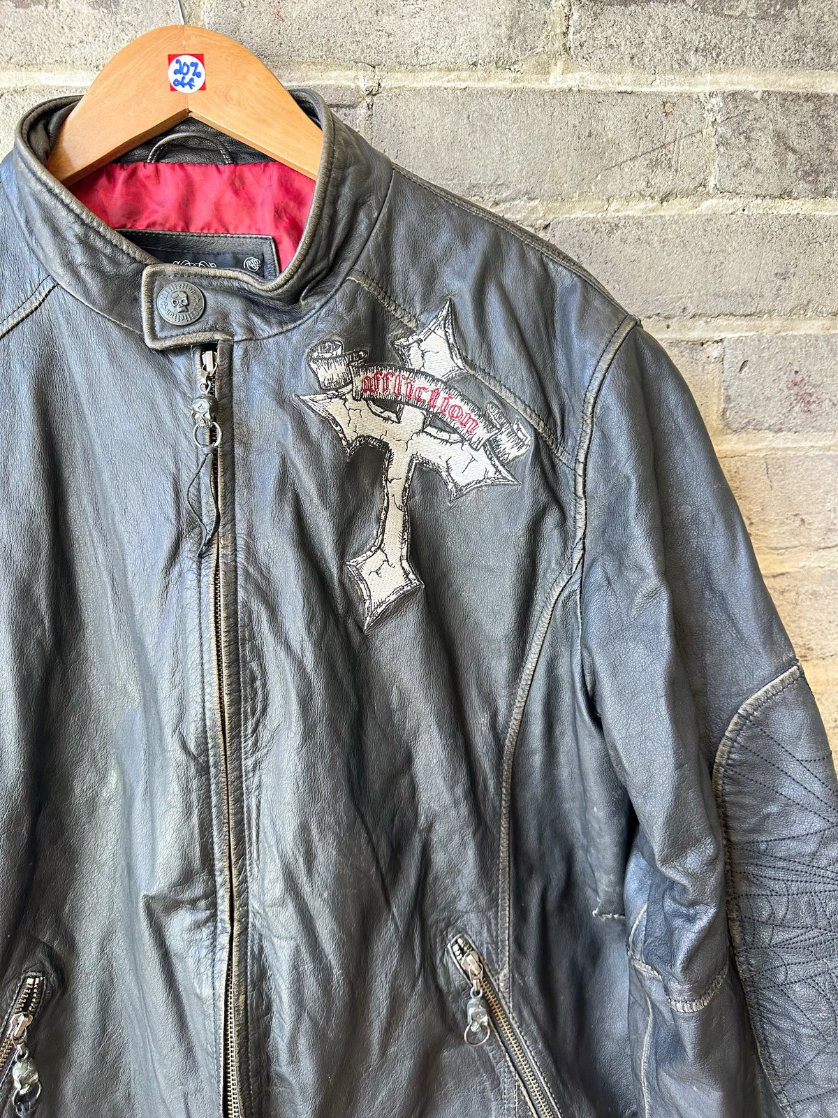 Affliction リミテッドエディション レザージャケット S Limited Edition Authentic Affliction Embroidered Skull Leather