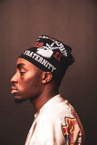 Image 4 of Kollage Tie String Beanie (Black)